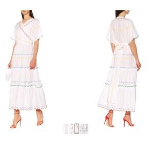 TORY BURCH Tiered Scallop Embroidered Cotton Poplin Wrap Maxi Dress 6